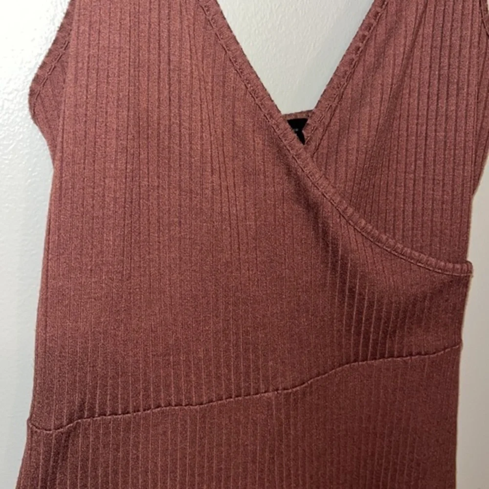 Forever 21 Jumpsuit Loose Wide Legs Ribbed Tank Top V Neck Brown Small